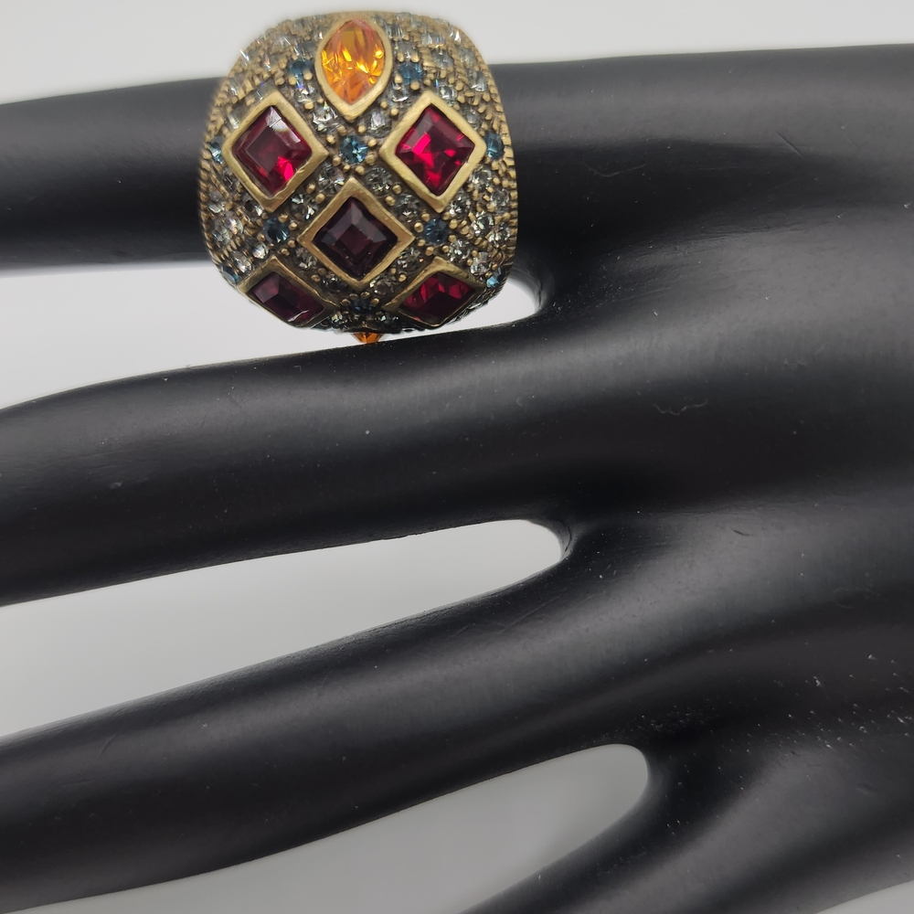 Heidi Daus Gold Ring with Red and Orange Accents Size 6